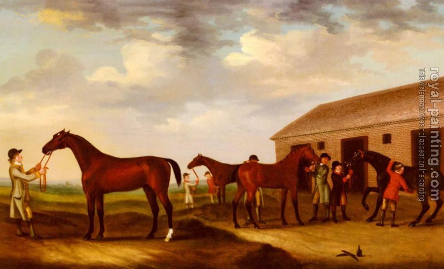 Francis Sartorius : Four Racehorses Outside The Rubbing Down House Newmarket